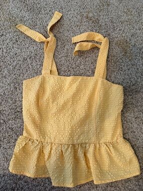 Yellow Textured Peplum Tie-Strap Tank